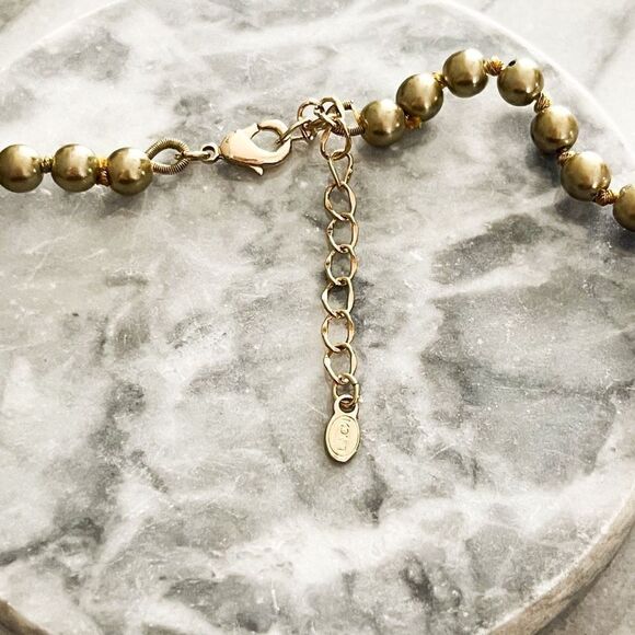 Vintage Monet Green Pearl Necklace Faux Topaz Crystal Accent Dangle Beads Signed - Picture 4 of 8